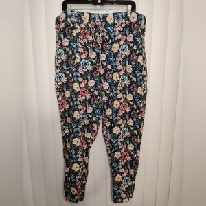 Per Se Floral Linen Blend Pants Women's XL